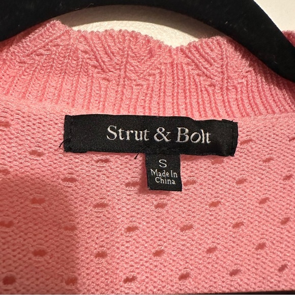 Strut & Bolt Twofer Pointelle Knit Ruffle Balloon Sleeve Cardigan Top - Picture 7 of 8